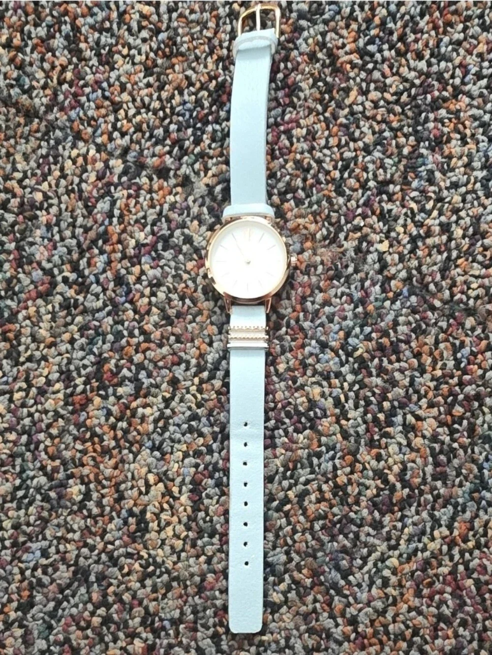 Gold-Tone Watch with Light Blue Leather Strap - Women Accessories